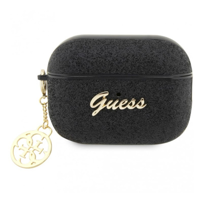 Чехол для Airpods Pro 2 Guess Glitter flakes Metal logo with Heart charm (GUAP2GLGSHK) Черный