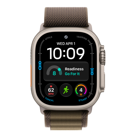 Apple Watch Ultra 4, 49 мм корпус из титана цвета «Natural», ремешок Alpine Loop цвета «Dark Olive» размера L