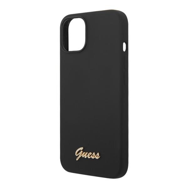 Чехол Guess для iPhone 14 Liquid Silicone Gold Metal logo (GUHCP14SSLSMK) Черный