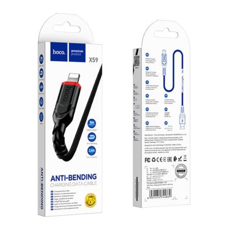 USB кабель hoco. Anti-Bending разъем Lightning, 1 м (X59) Черный