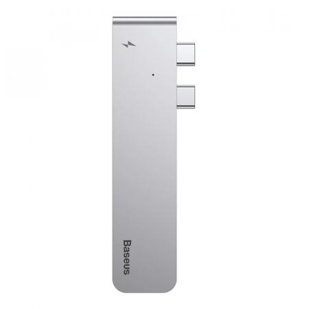 Переходник Baseus для MacBook HUB TB3 C+ (Dual Type-C to USB3.0/HDMI/Type-C) (CAHUB-B0G) Deep Grey, тёмно-серый