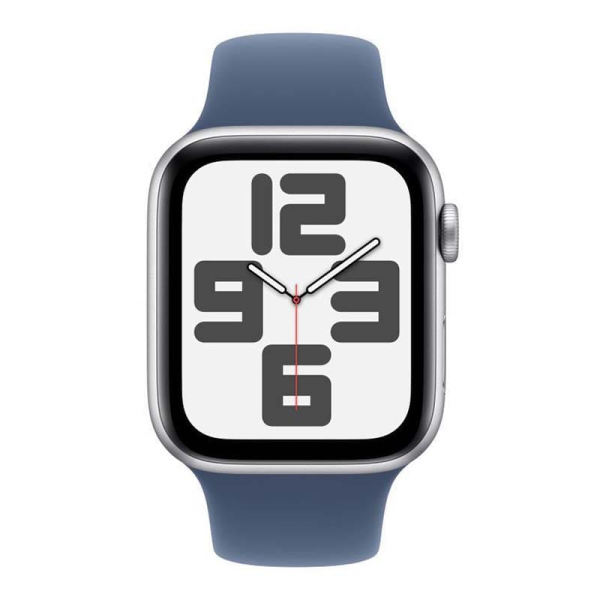 Apple Watch SE (2024), 40 мм корпус из алюминия цвета «Silver», ремешок Sport Band размера M/L цвета «Denim»
