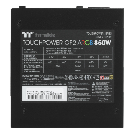 Блок питания Thermaltake Toughpower GF2 ARGB (PS-TPD-0850F3FAGE-2) Gold, 850 Вт Чёрный