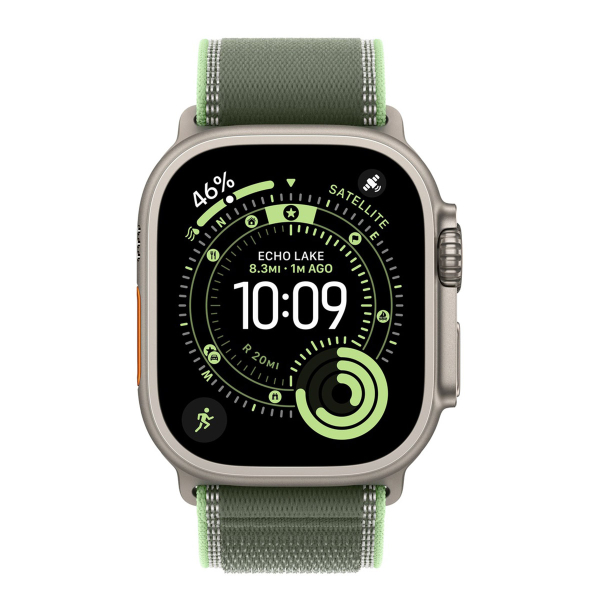 Apple Watch Ultra 3 (2025), 49 мм корпус из титана цвета «Natural», ремешок Trail Loop размера M/L цвета «Green/Neon»